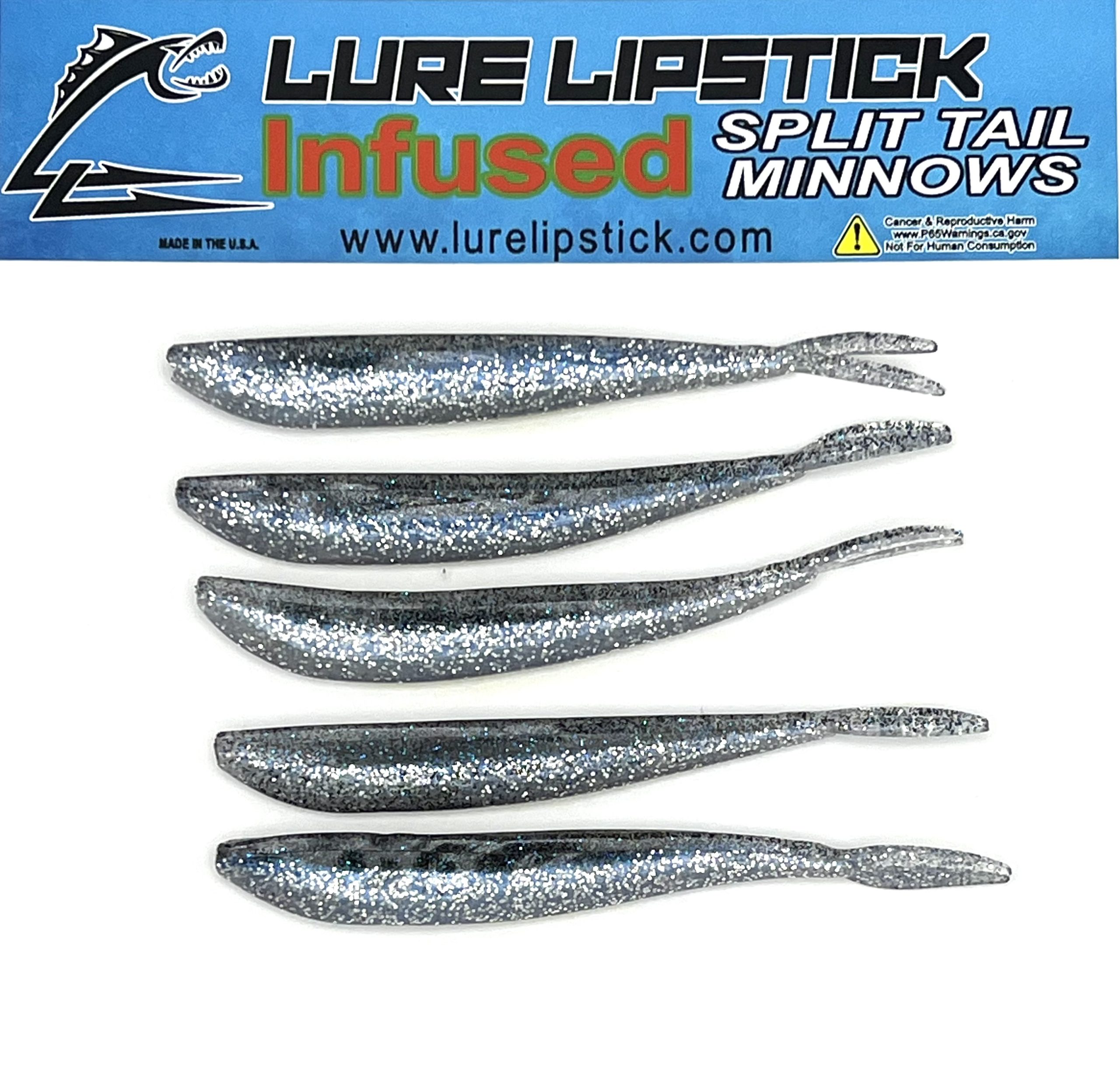 4in 5 Pack Custom Scented Split Tail Minnows - Blue Steel